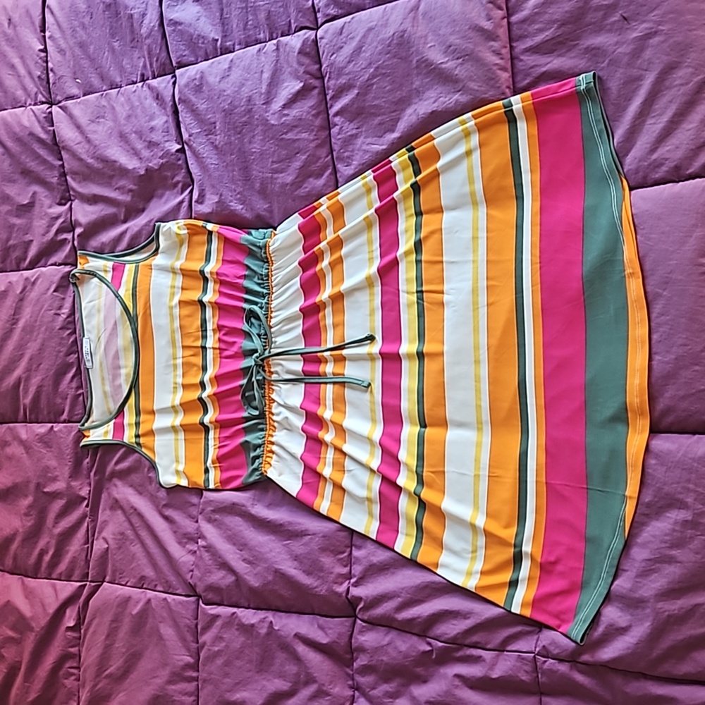 Avon Studio 1886 bright stretchy multicolor striped tank top mini dress S/M NWOT